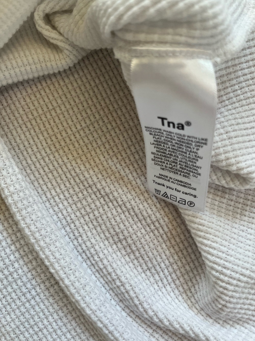 Aritzia TNA Ivory White Boyfriend Waffle Raglan Long Sleeve Relaxed Pullover - Picture 8 of 13